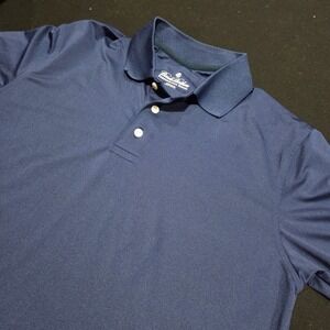 Brooks Brothers Performance Series Mens Medium Navy Blue Stretch Polo Shirt Logo